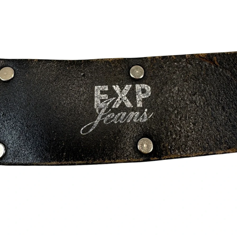 EXP Jeans Leather Belt Studded Whipstitch Brown Y2K Western Grunge Small USA